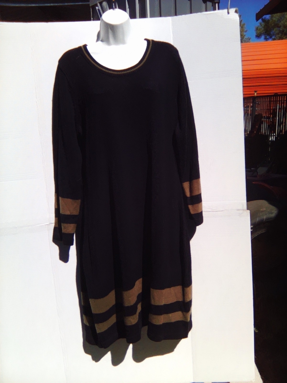 Black & Olive Green Stripe Accent Women's Sweater Dress